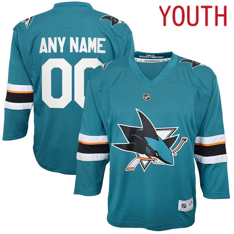 Youth San Jose Sharks Teal Home Replica Custom NHL Jersey->youth nhl jersey->Youth Jersey